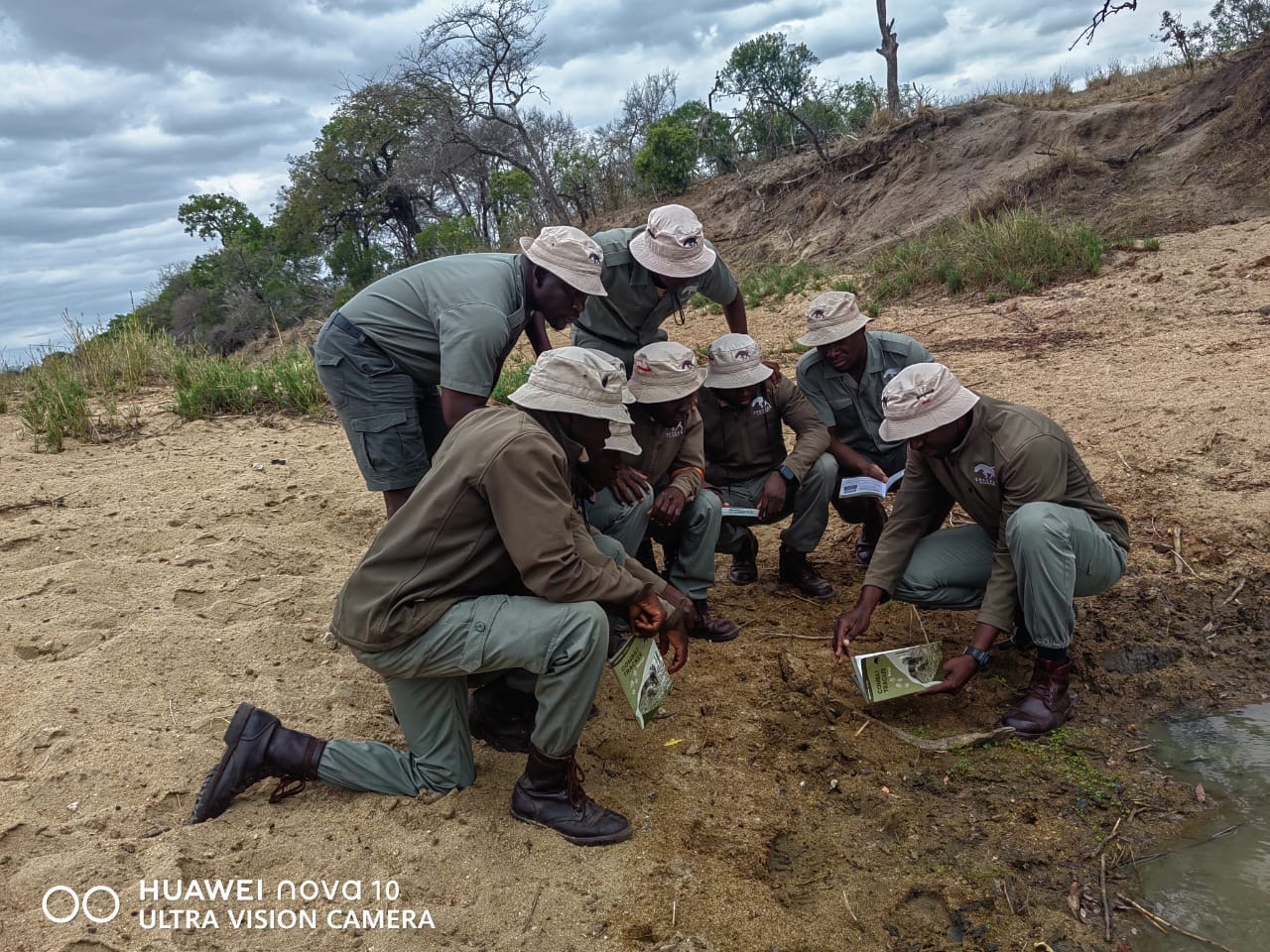 Tracker Academy students walking into the bush at sunrise
